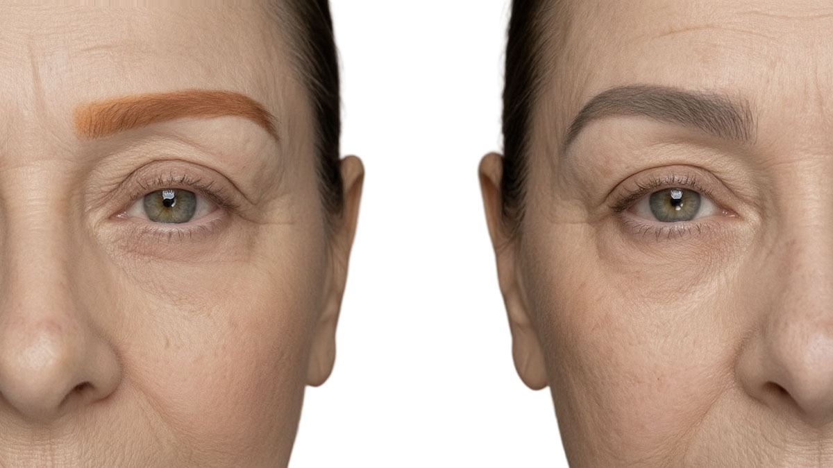 before eyebrow color correction faded uneven pigment