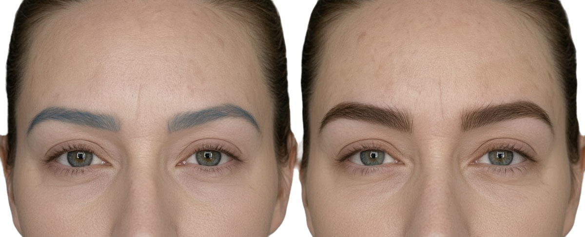 before eyebrow correction gray blue red brow tones