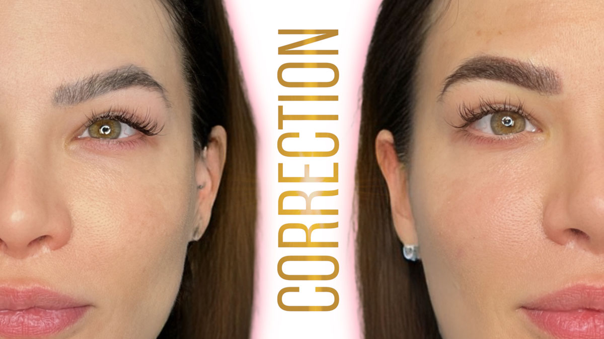 Microblading color correction grey brows