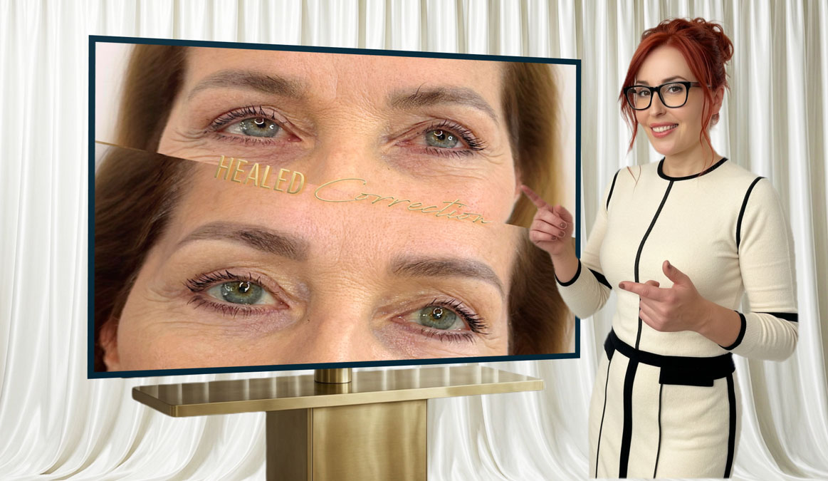 ducational consultation explaining why older microblading should always be evaluated individually before recommending a redo.
