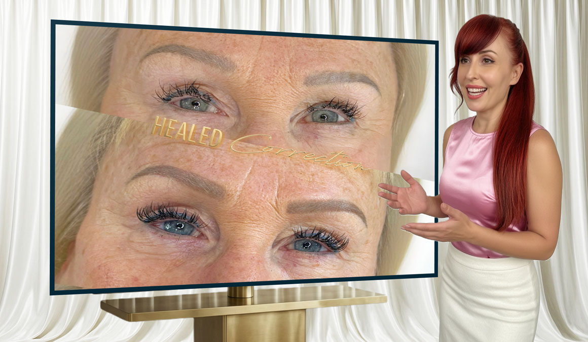 Educational consultation explaining why eyebrow tattoos become ashy and how warmth is restored naturally.