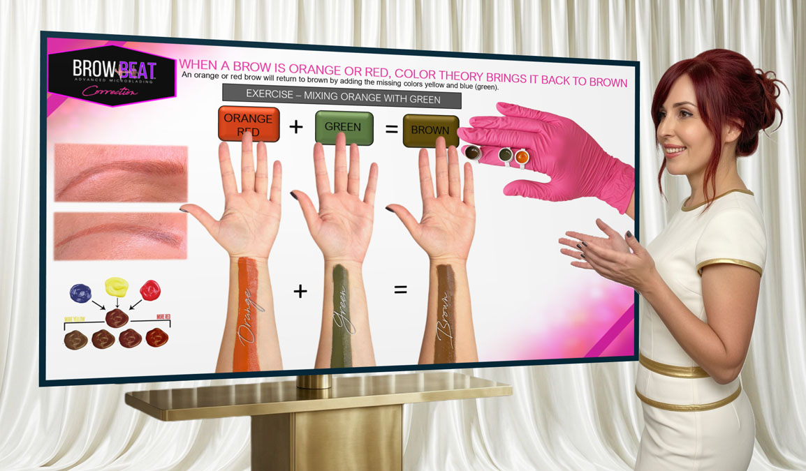 Permanent makeup specialist discussing the causes of red eyebrow tattoos.