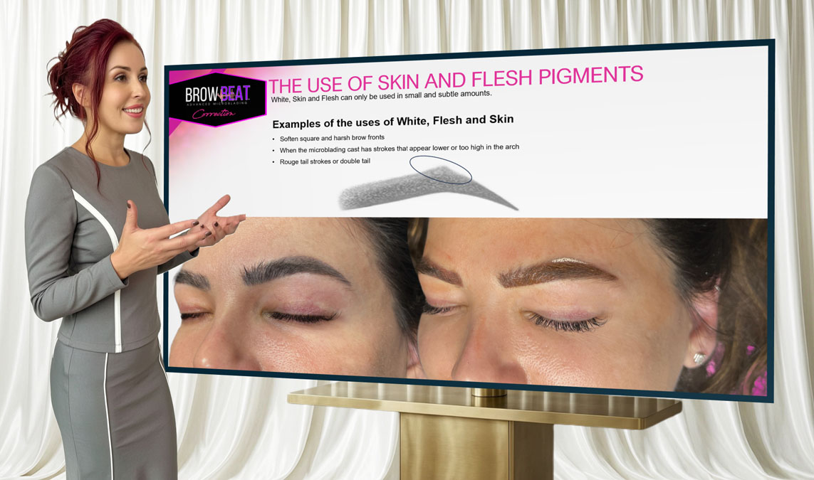 Microblading correction specialist discussing when a complete brow redo or powder brow conversion may be recommended.