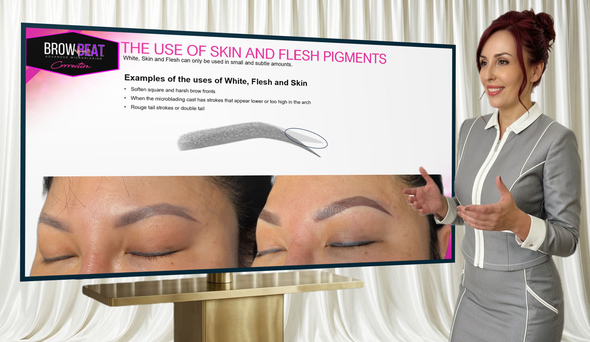 Permanent makeup specialist discussing options to fix an existing eyebrow tattoo.