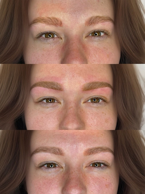 Blurry layered microblading correction before and after